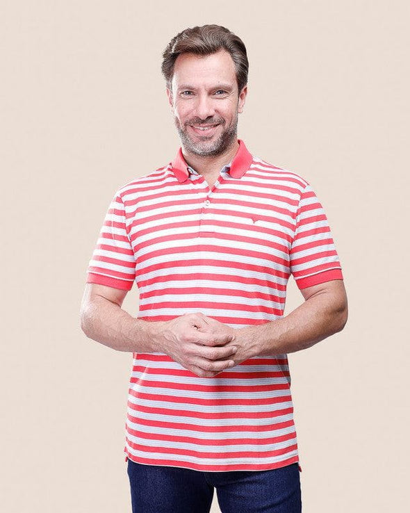 SHORT SLEEVE STRIPED POLO SHIRT - MELON - Dockland