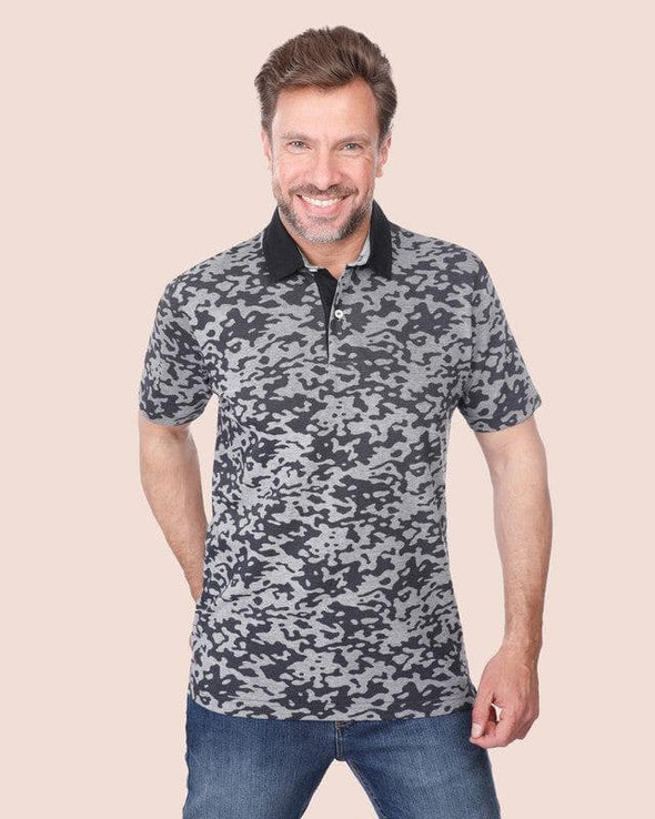 CLASSIC FIT PATTERNED POLO SHIRT - BLACK - Dockland