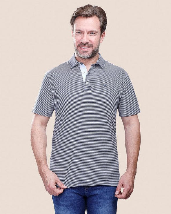 SHORT SLEEVE STRIPED POLO SHIRT - NAVY - Dockland